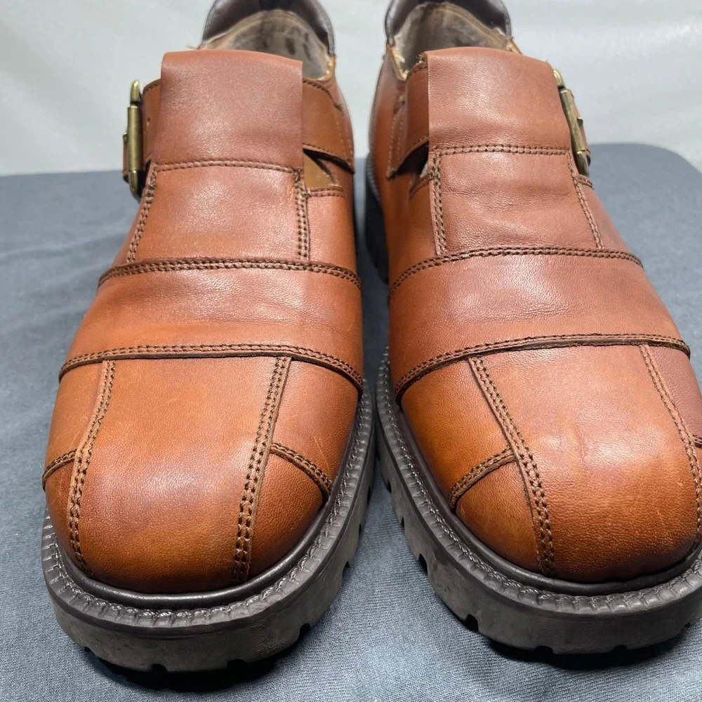 Urban Trends Men Loafers Brown Italian Leather 11 Chunky Lug Sole Vintage 90s